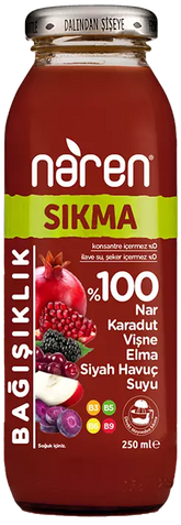 Naren Squeezed 100% Pomegranate & Black Mulberry & Cherry & Apple & Black Carrot Juice - 250ml