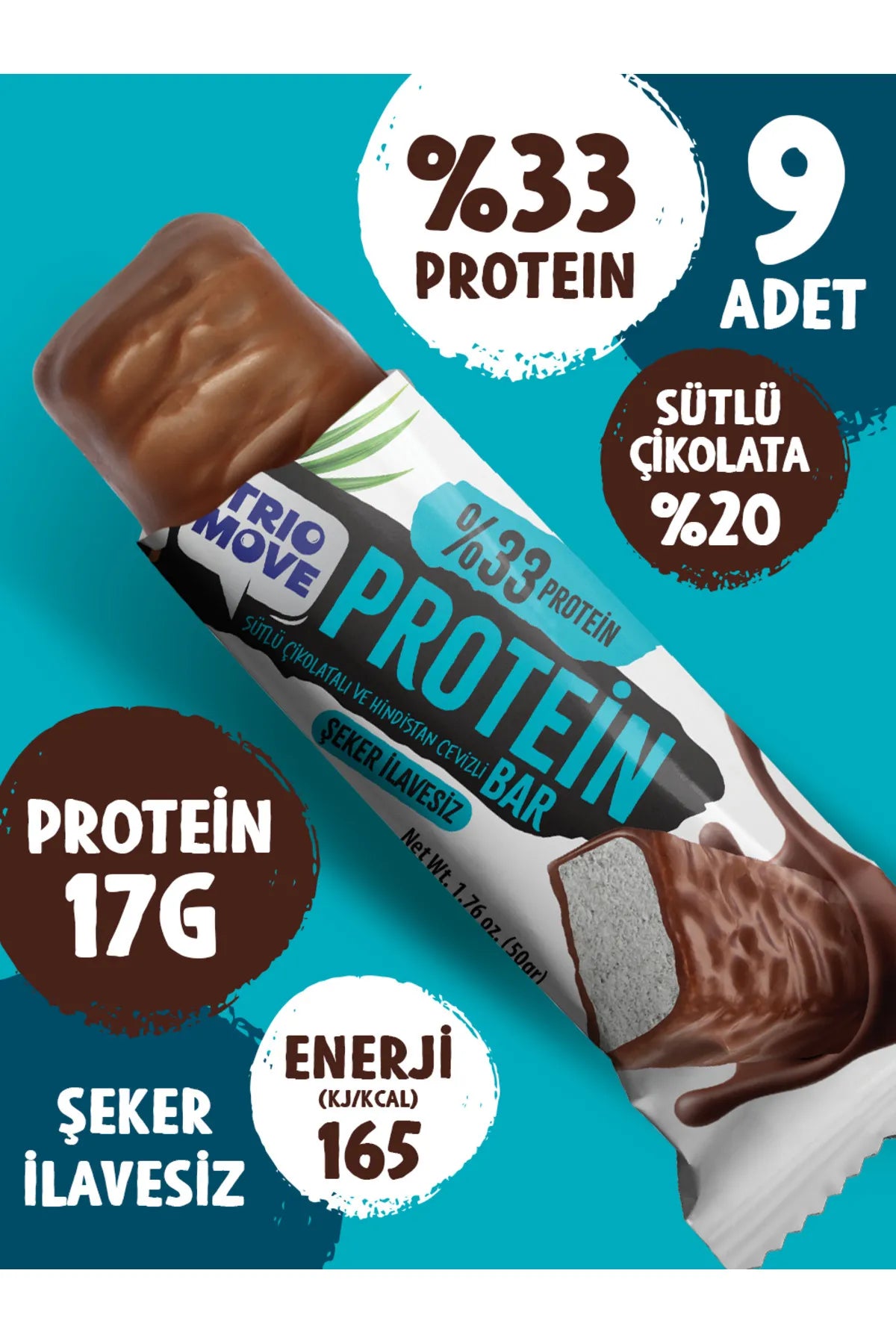 Trio Move %33 Protein Bar Hindistan Cevizli 9 Adet x 50 gram