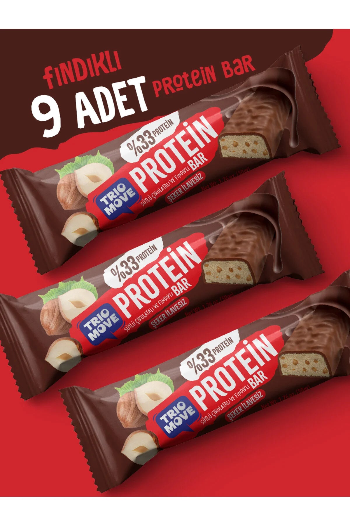 Trio Move %33 Protein Bar Parçacıklı Fındık 9 Adet x 50 gram