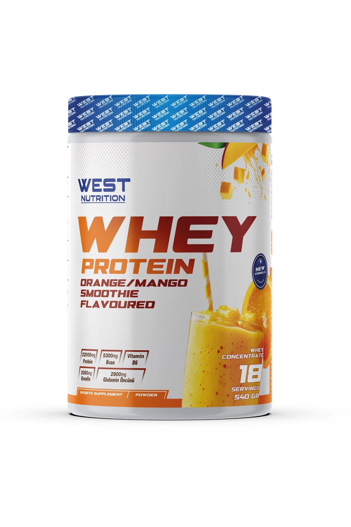 West Whey Protein Tozu 540g 18 Servis - Portakal ve Mangolu Smoothie Aromalı