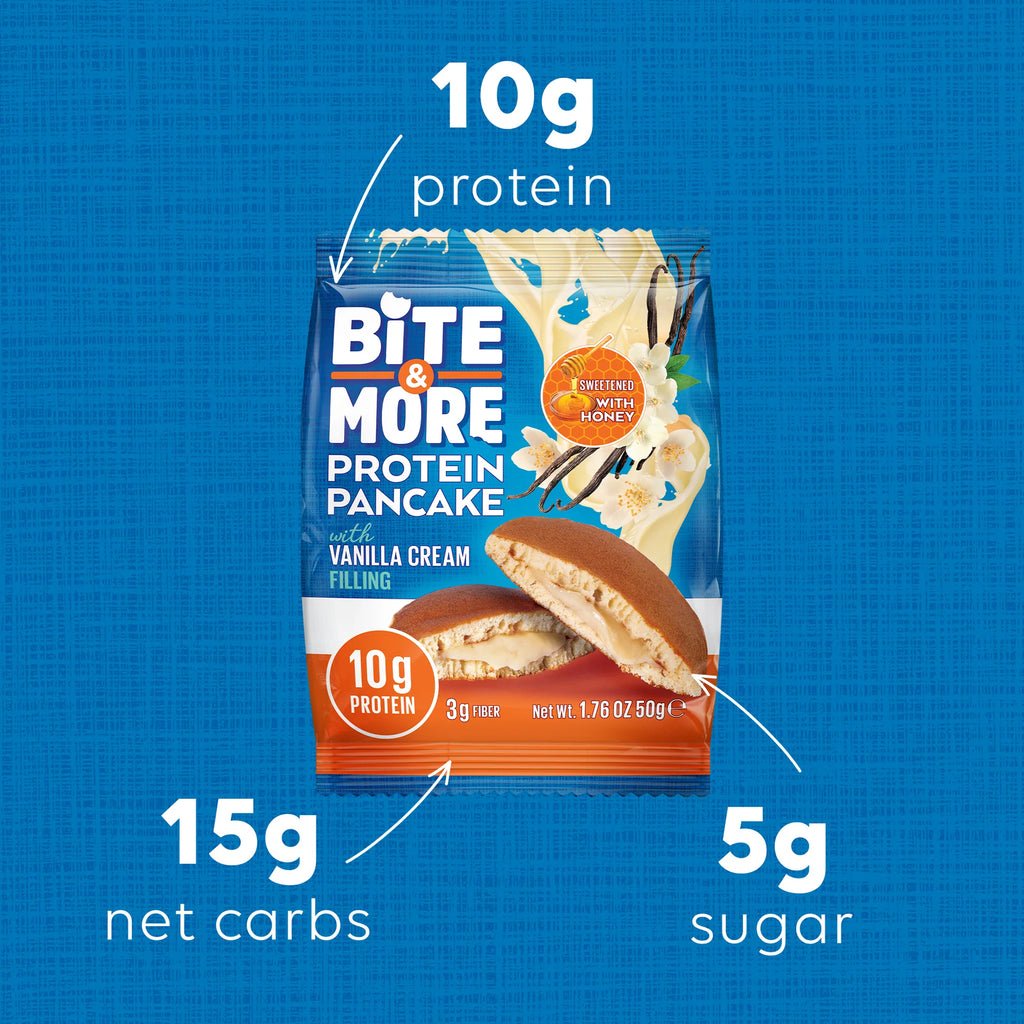Bite & More Protein Pancake 50g Vanilya Kremalı Pankek (12li Kutu)
