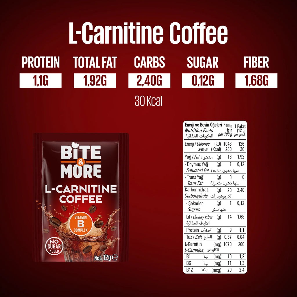 Bite & More L-Carnitine Coffee 12g Karnitinli Hazır Kahve (10lu Kutu)