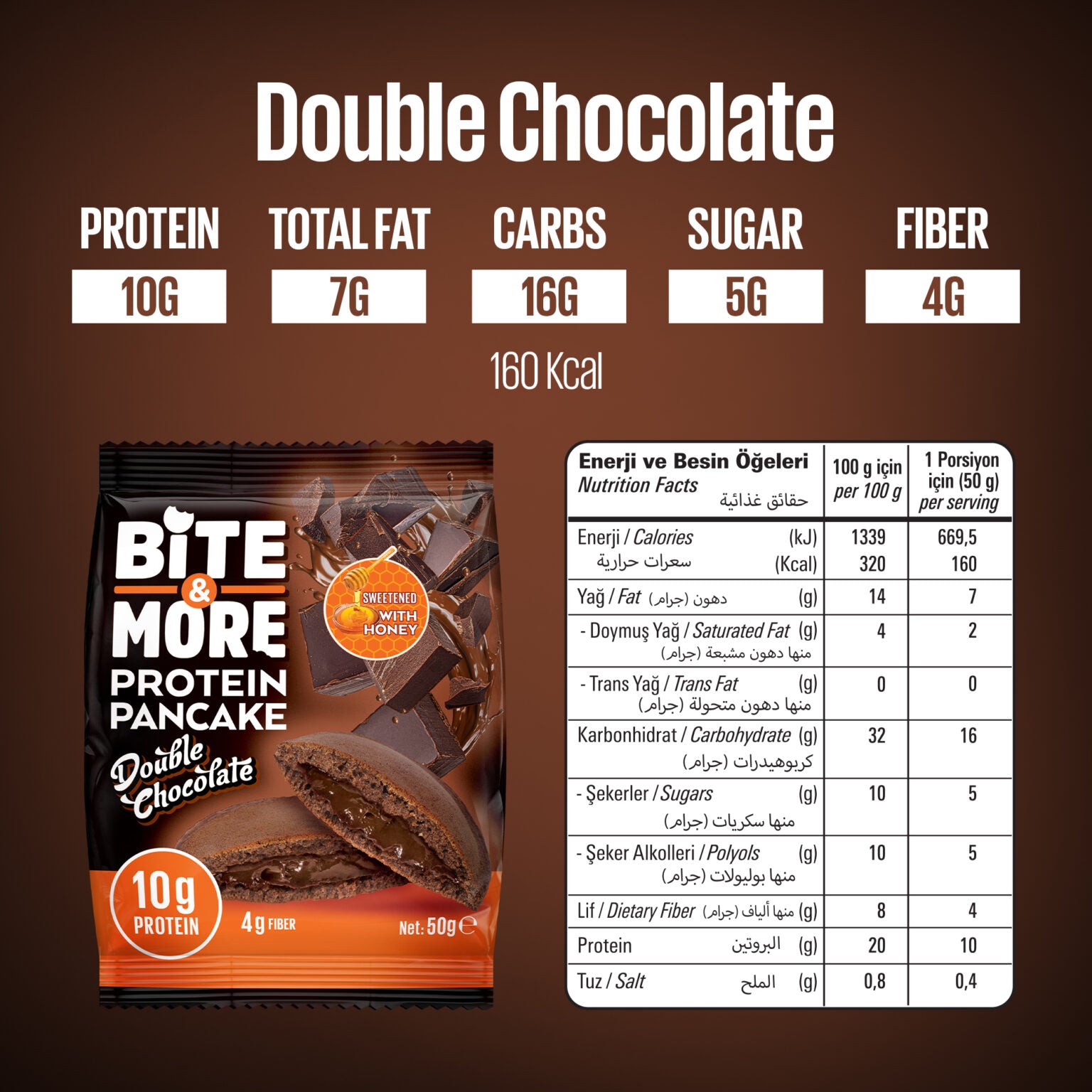 Bite & More Proteinli Pancake 50g Duble Çikolatalı Pankek (Tekli)