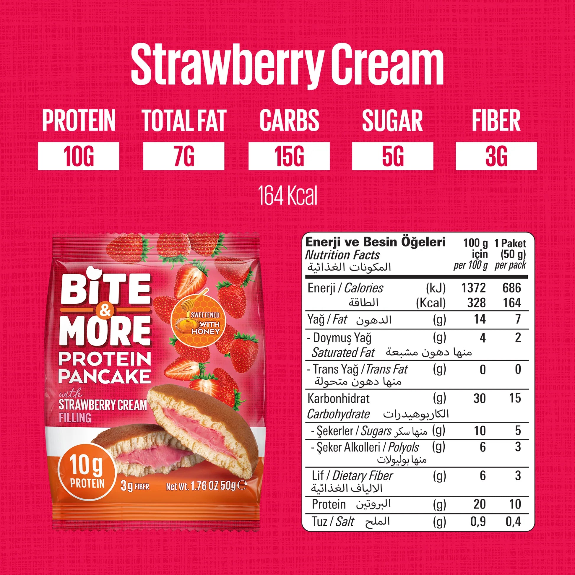 Bite & More Protein Pancake 50g Çilek Kremalı Pankek (12li Kutu)