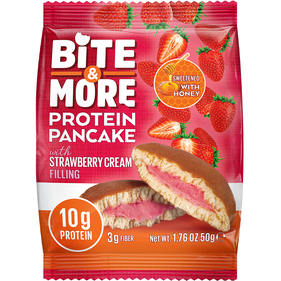 Bite and More Proteinli Strawberry Cream Pancake 50g x 12 Adet - Çilekli Pankek