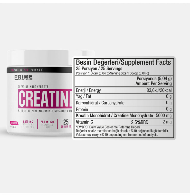 Prime Nutrition Creatine 126g Aromasız Toz Kreatin Monohidrat