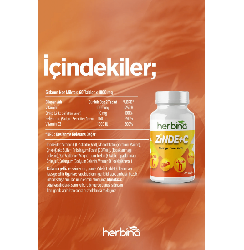 Herbina Zinde + C 1000mg 60 Tablet Ürün ikincil görseli