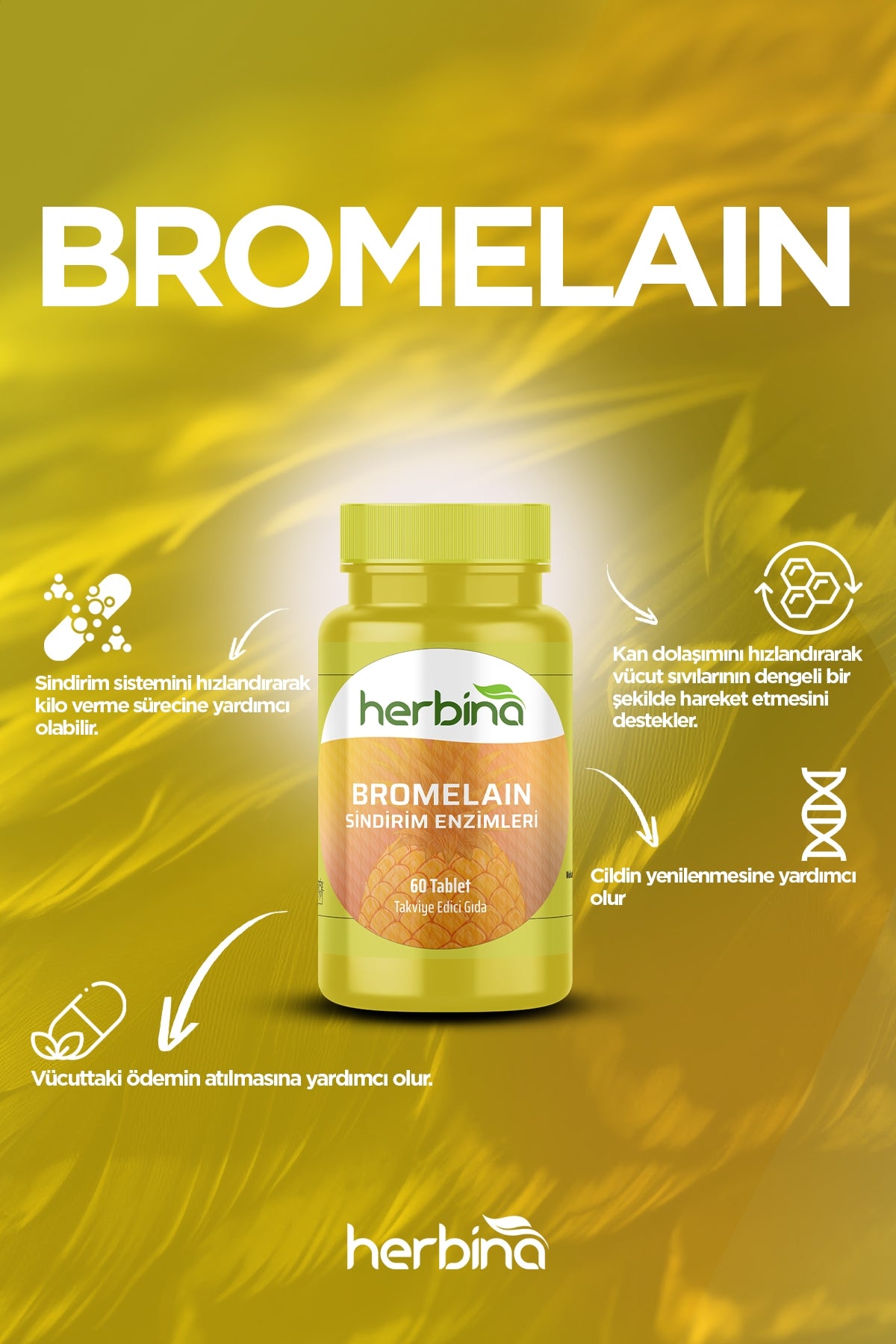 Herbina Bromelain 1250mg Sindirim Enzimi 60 Tablet Ürün ikincil görseli