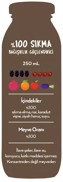 Naren Sıkma %100 Nar & Karadut & Vişne & Elma ve Siyah Havuç Suyu - 250ml