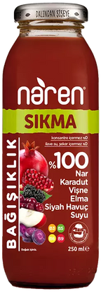 Naren Sıkma %100 Nar & Karadut & Vişne & Elma ve Siyah Havuç Suyu - 250ml