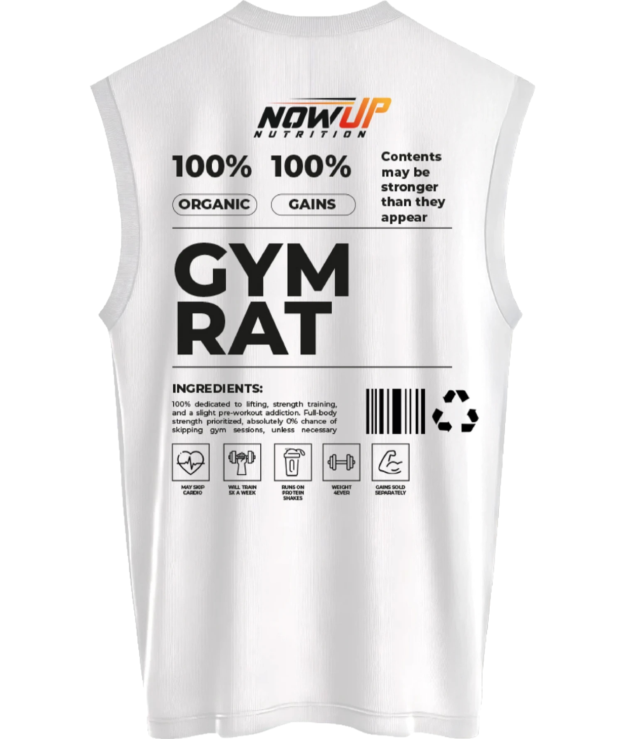 NOWUP NUTRITION Erkek Oversize Spor Atlet Pamuk - Beyaz Gym Rat Ürün ikincil görseli