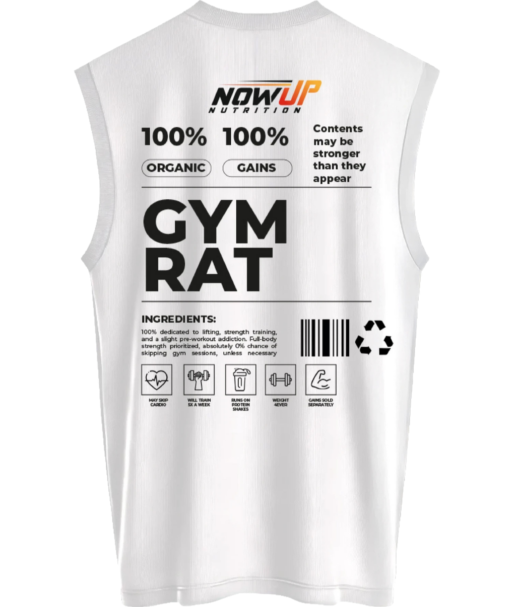NOWUP NUTRITION Erkek Oversize Spor Atlet Pamuk - Beyaz Gym Rat