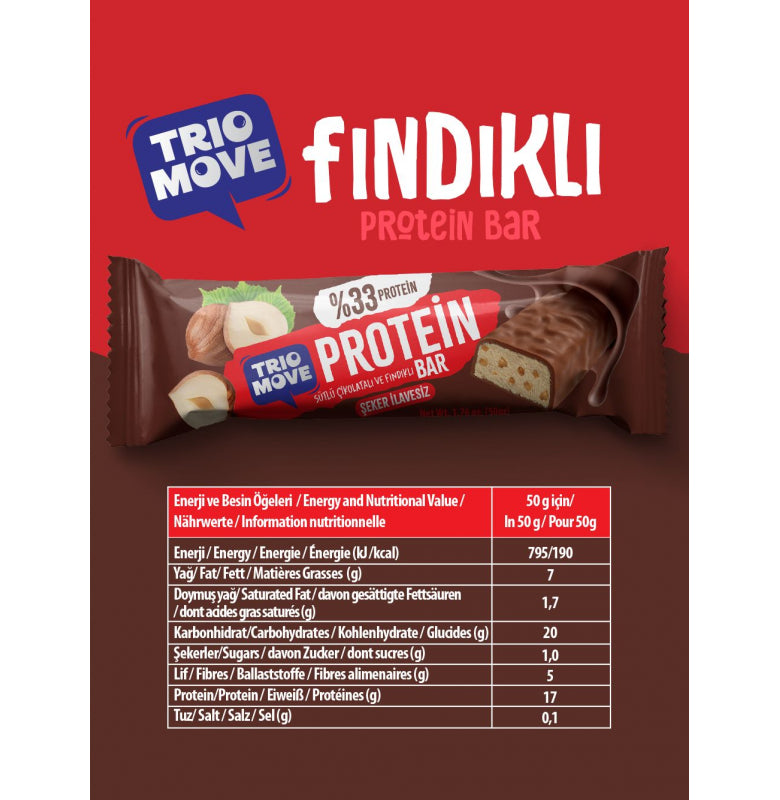 Trio Move %33 Protein Bar Parçacıklı Fındık 1 Adet x 50 gram (Tekli)