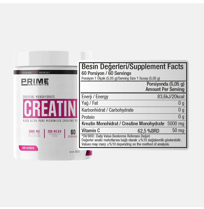 Prime Nutrition Creatine 303 gram - Aromasız Toz Kreatin Monohidrat