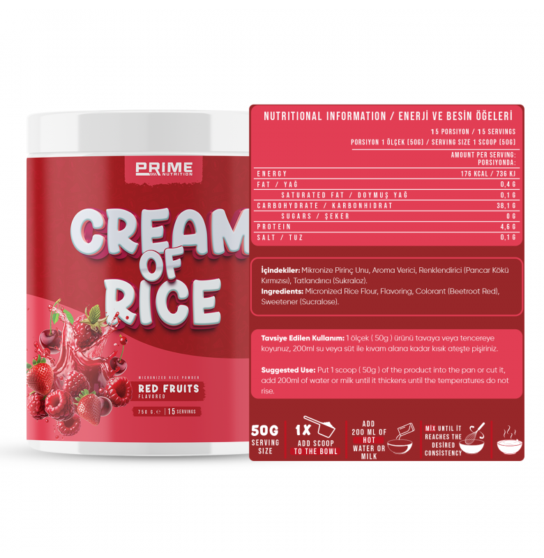 Prime Nutrition Cream of Rice/Pirinç Kreması 750g Kırmızı Meyve