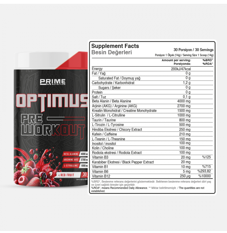 Prime Nutrition Optimus Pre-Workout 420g - Red Fruit Enerji