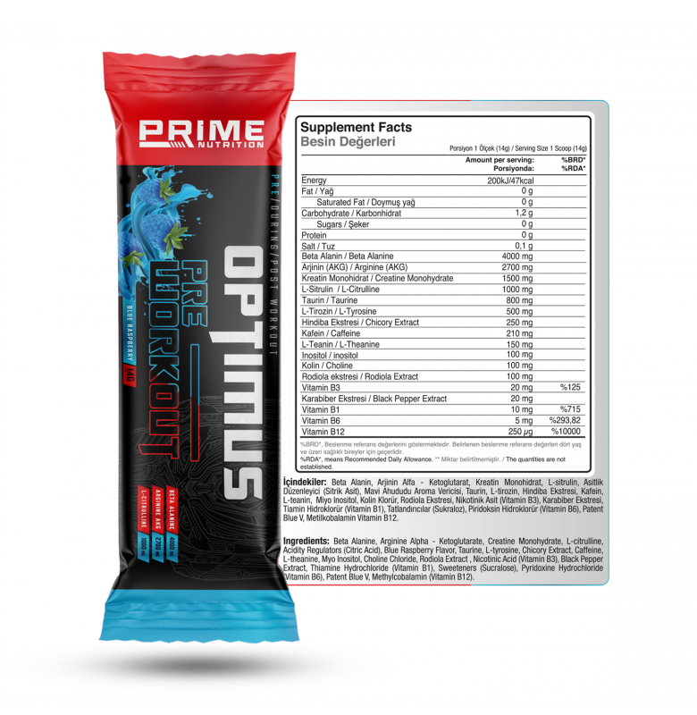Prime Nutrition Optimus Pre-Workout 14g Toz Şase Ahududu Aromalı