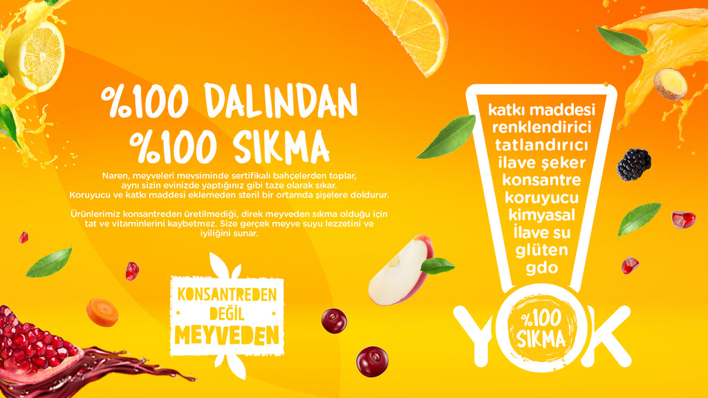 Naren Sıkma %100 Nar & Portakal ve Elma Suyu - 250ml