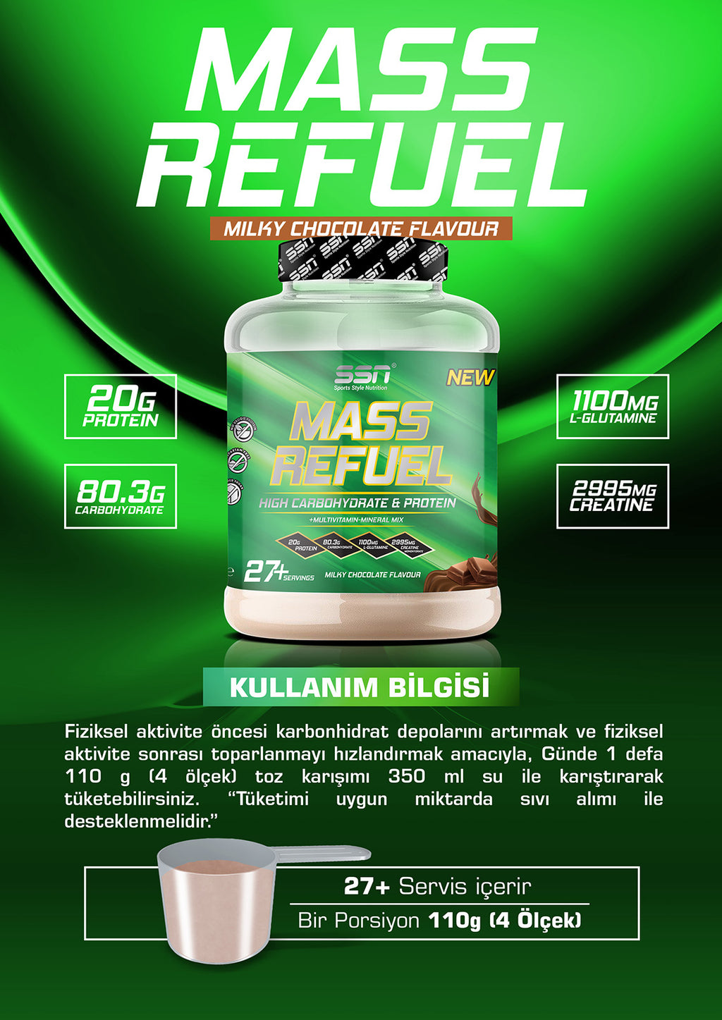 SSN Mass Refuel 3000g - Çikolatalı Karbonhidrat (Kilo Aldırıcı)