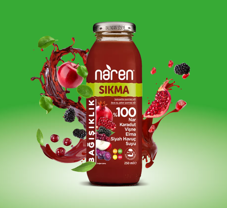 Naren Sıkma %100 Nar & Karadut & Vişne & Elma ve Siyah Havuç Suyu - 250ml