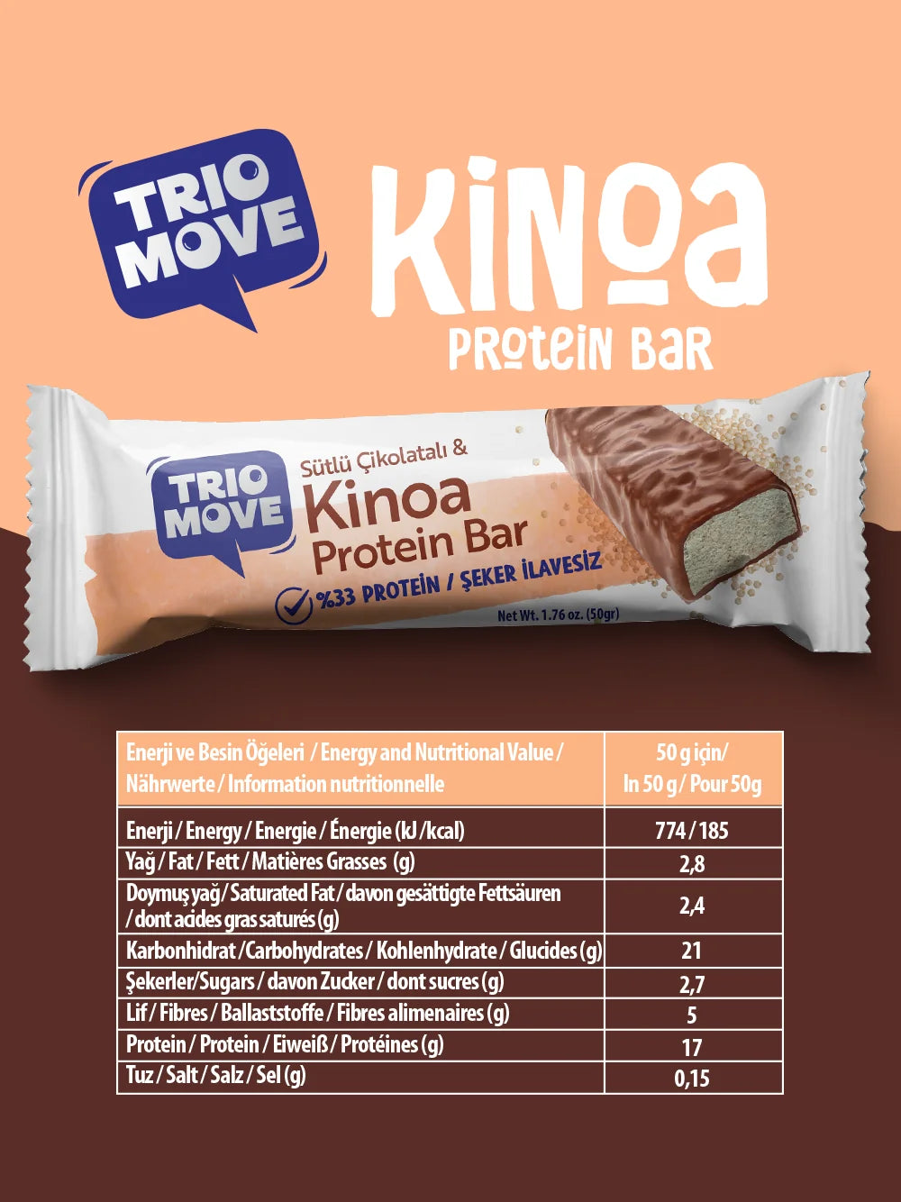 Trio Move %33 Fit Protein Bar Kinoa 50g (Tekli)