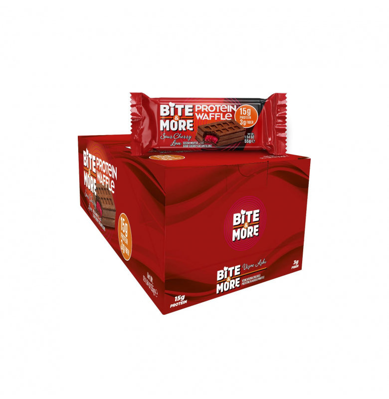 Bite & More Protein Waffle Sour Cherry Love - Vişne Krema Dolgulu 12 Adet x 55 Gram