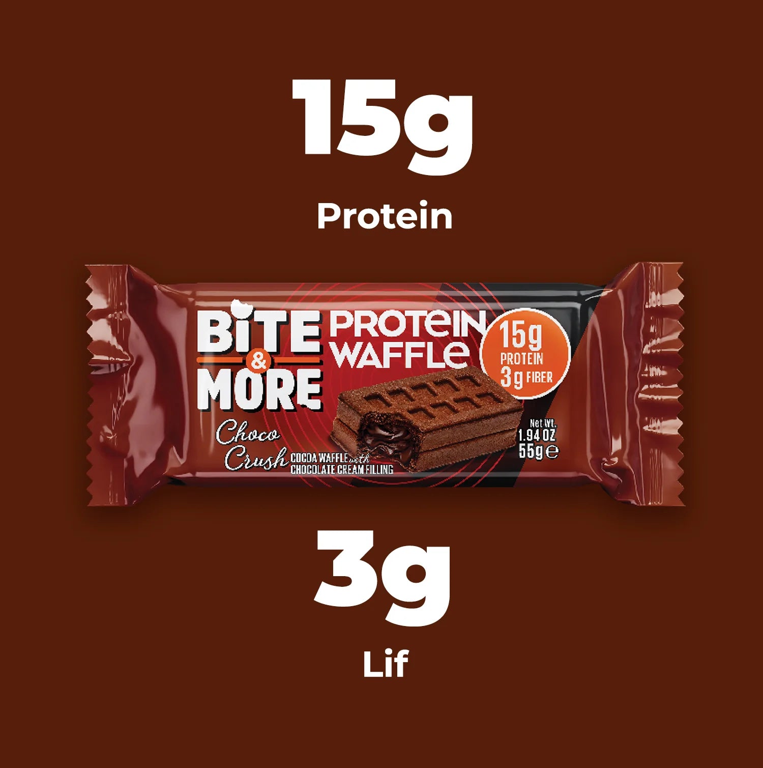 Bite & More Choco Rush Protein Waffle 50g - Çikolata Dolgulu (Tekli)