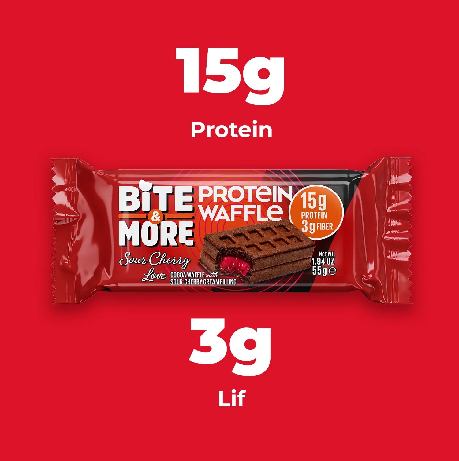 Bite & More Protein Waffle Sour Cherry Love - Vişne Krema Dolgulu 1 Adet x 55 Gram (Tekli)