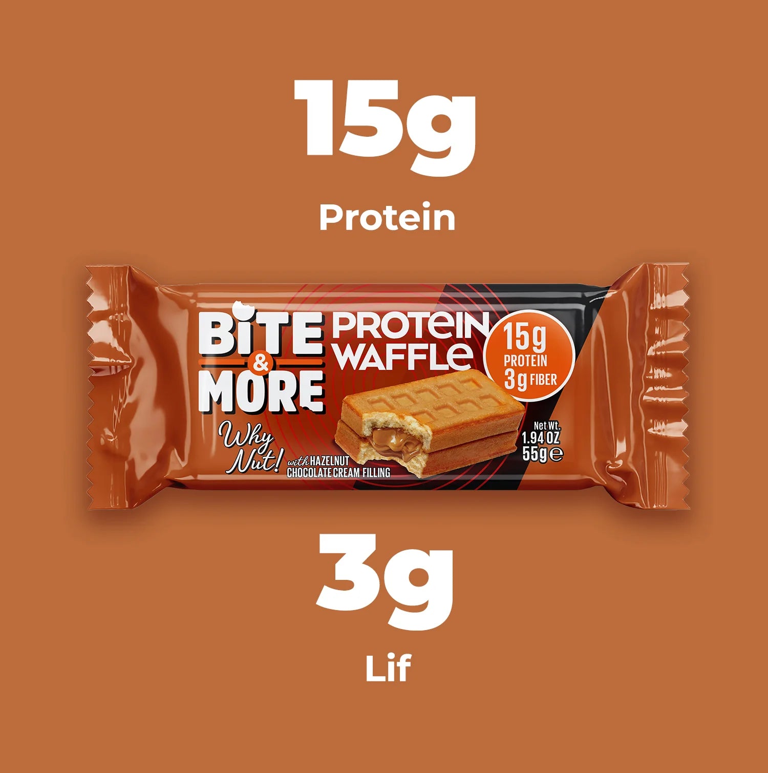 Bite & More Why Nut? Protein Waffle 12'li Kutu 55g - Fındıklı