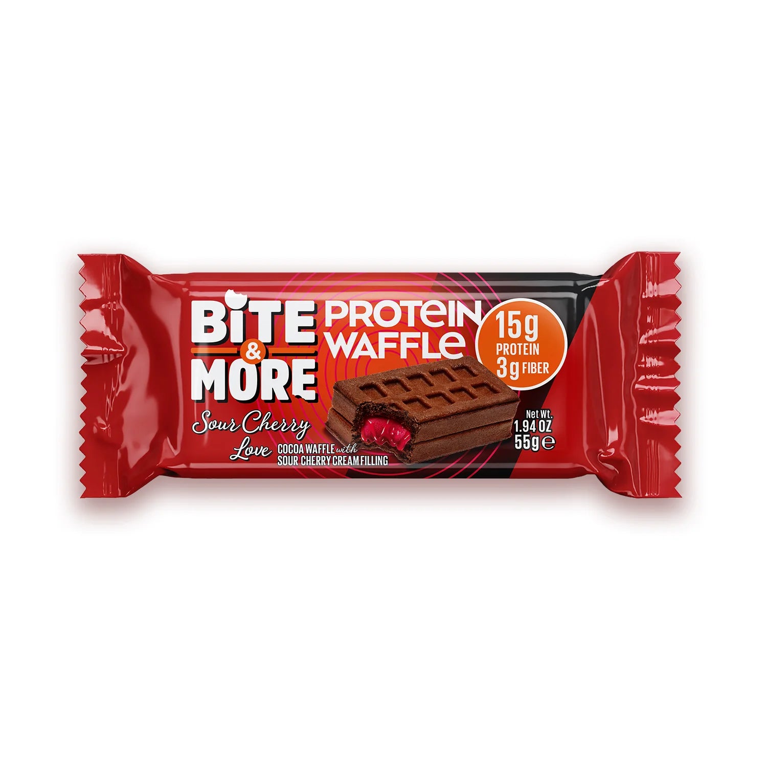 Bite & More Sour Cherry Love Protein Waffle 55g - Vişne Dolgulu (Tekli) Ürün ana görseli