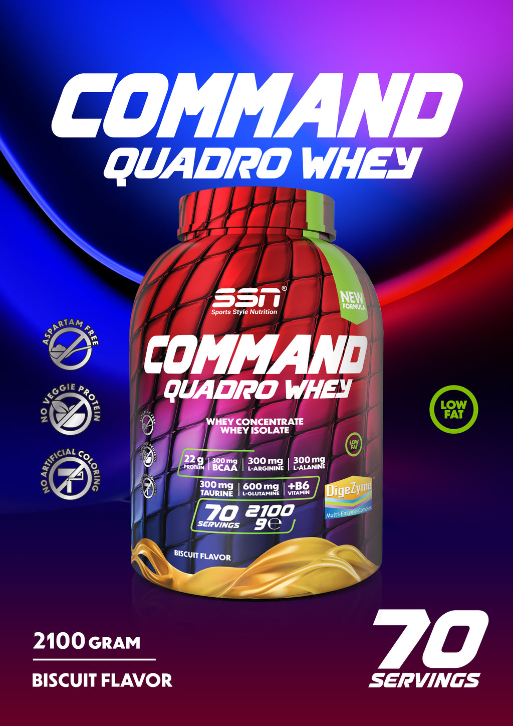 SSN Command Quadro Whey 2100g - Bisküvi Aromalı Protein Tozu