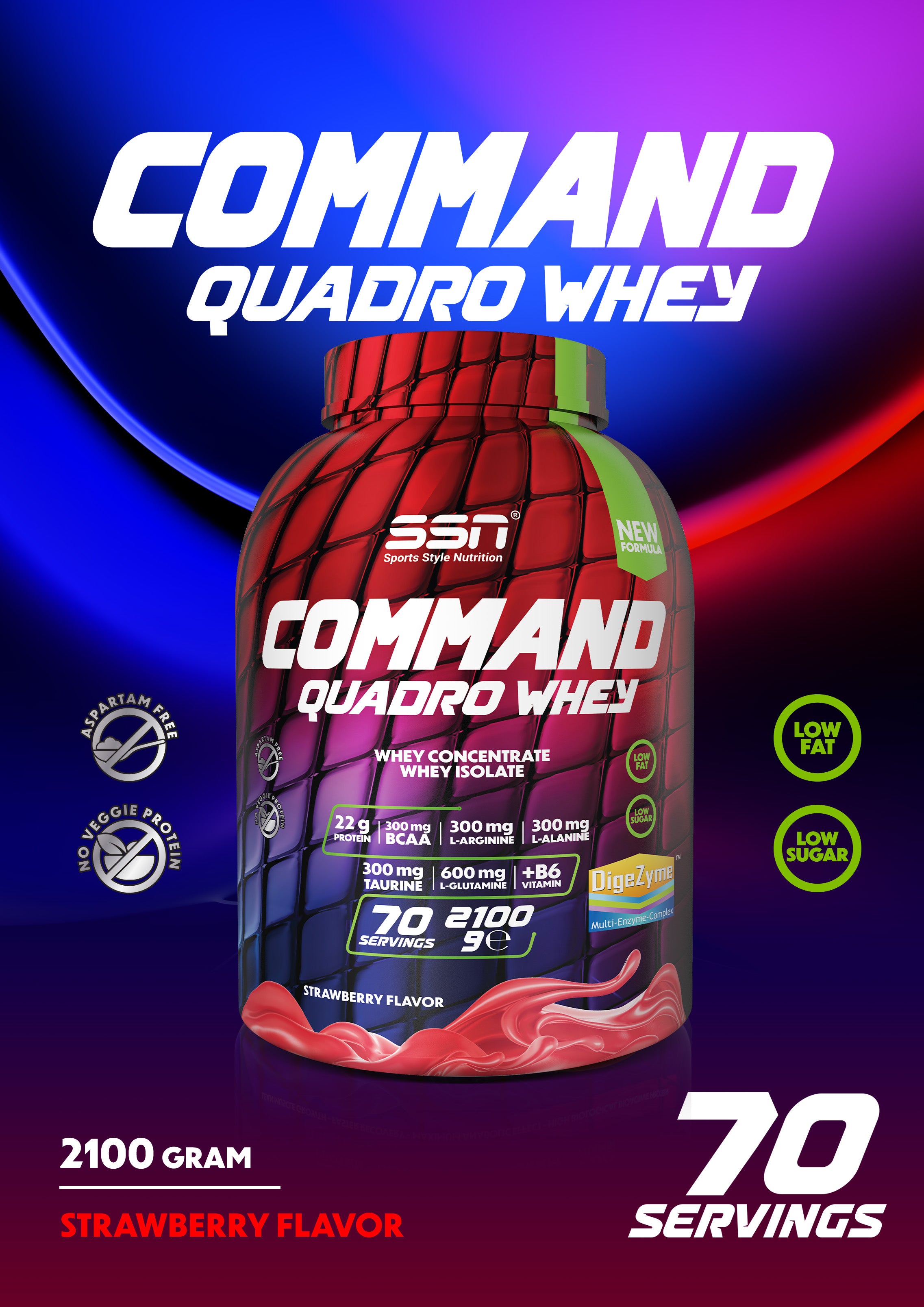 SSN Command Quadro Whey 2100g - Strawberry Flavored Protein Powder Secondary image