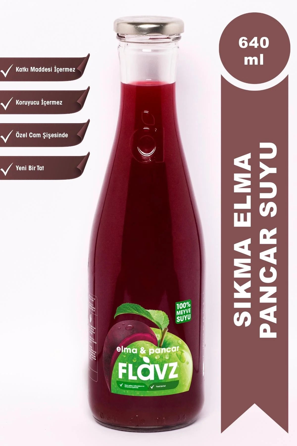 Flavz %100 Doğal Elma & Pancar Meyve Suyu - 640ml Cam Şişe Ürün ana görseli