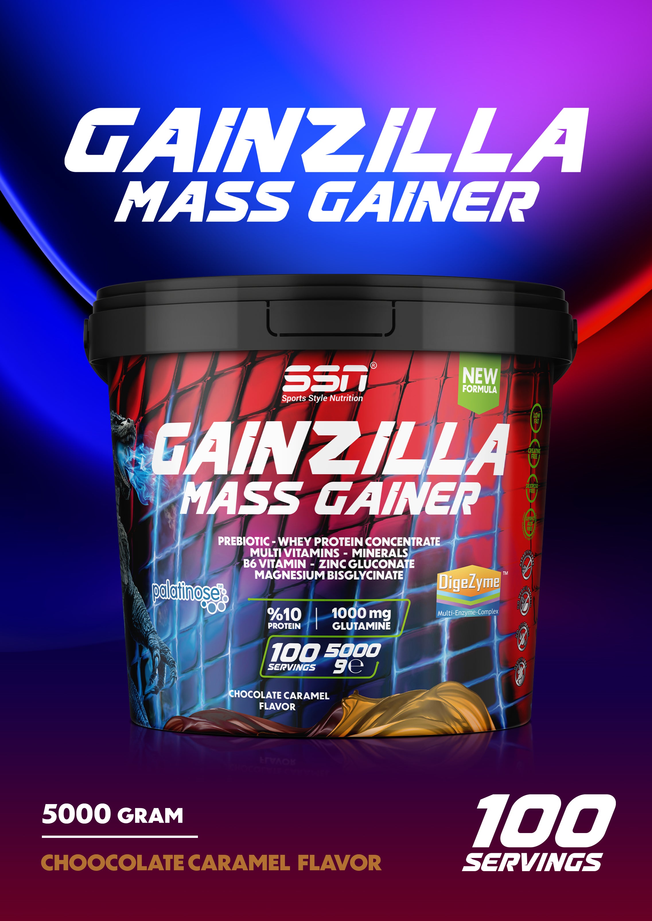 SSN Gainzilla Mass Gainer 5000g Çikolata ve Karamel Aromalı Karbonhidrat