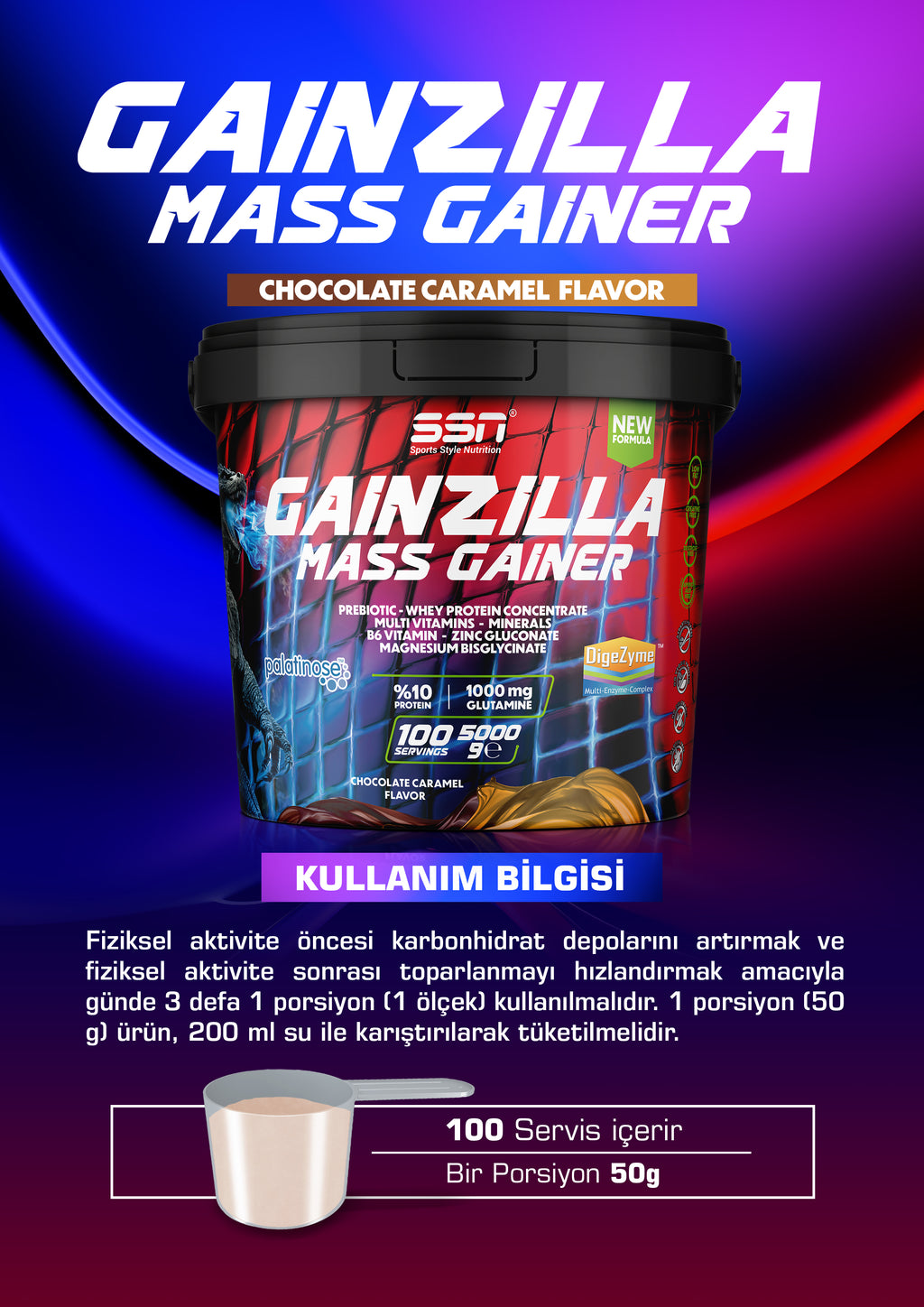 SSN Gainzilla Mass Gainer 5000g Çikolata ve Karamel Aromalı Karbonhidrat