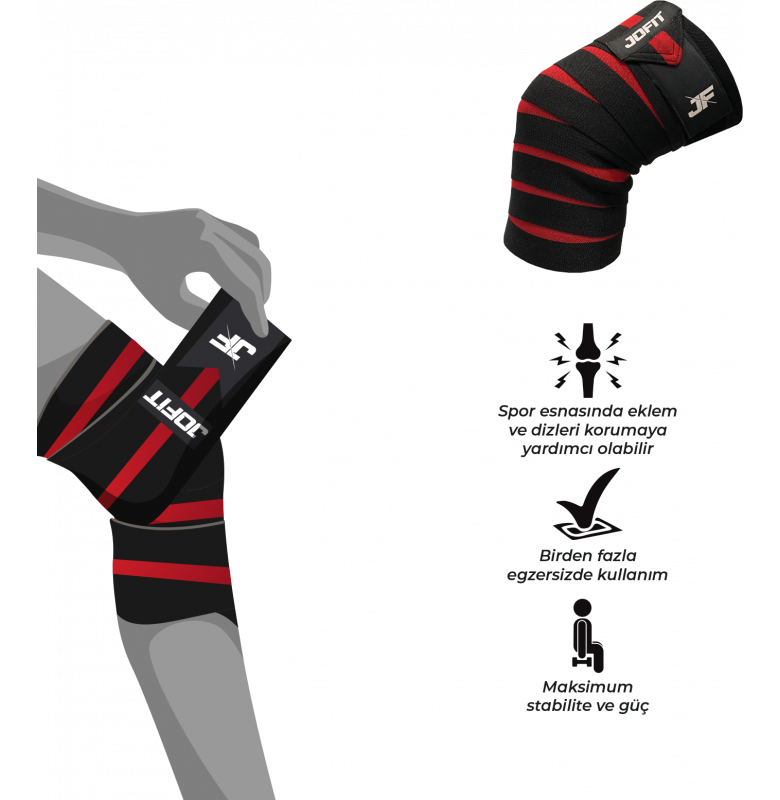 Jofit Knee Wraps Siyah - Kırmızı