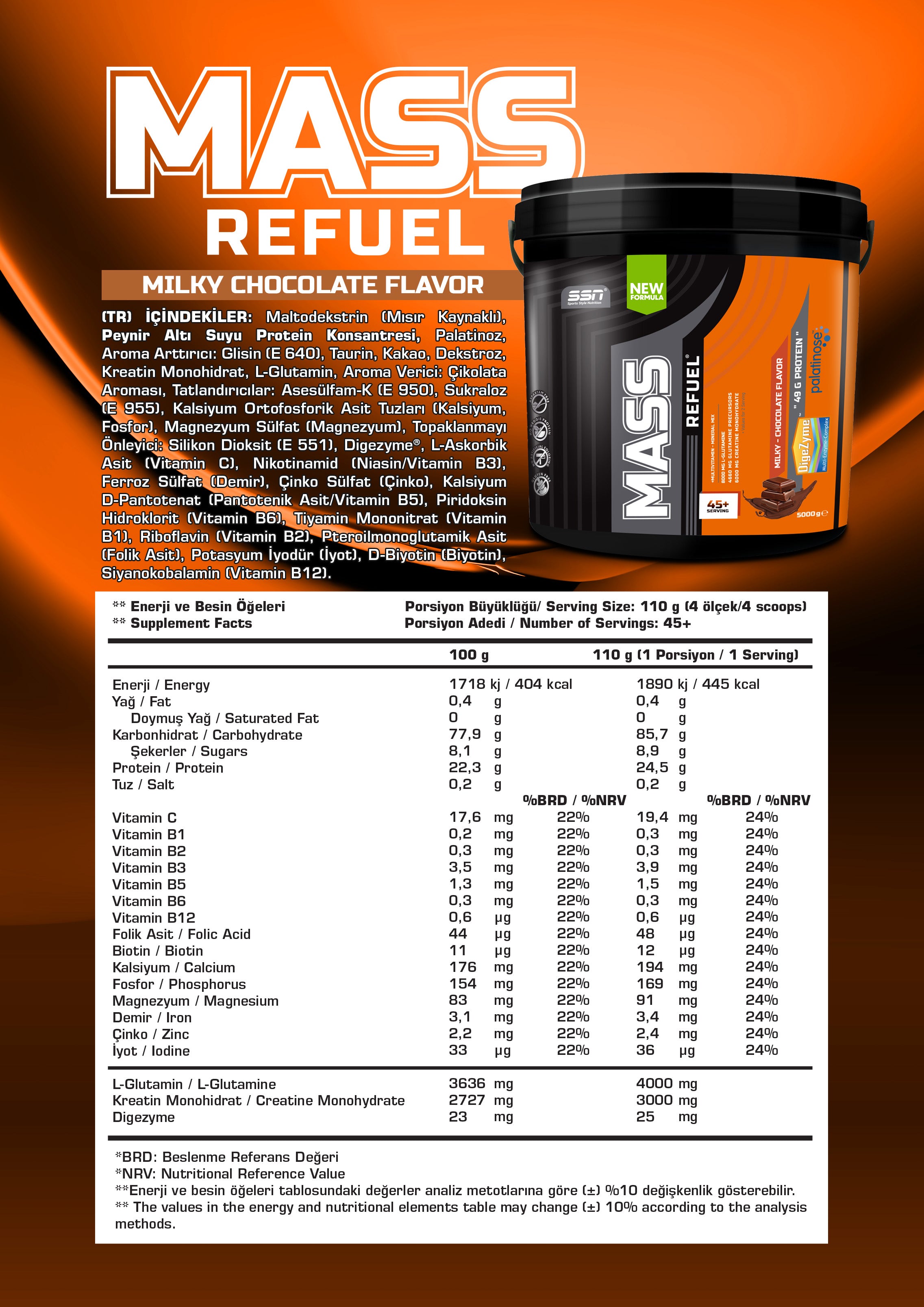 SSN Sports Style Nutrition Mass Refuel 5000 Gr (Çikolata) Karbonhidrat Kilo Aldırıcı