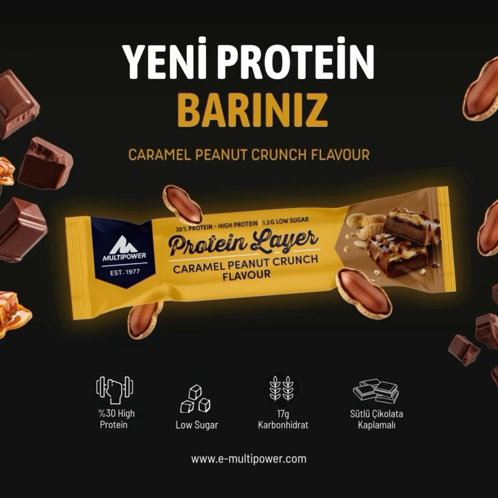 Multipower Protein Layer Karamel ve Yer Fıstıklı Protein Bar 50g (Tekli)