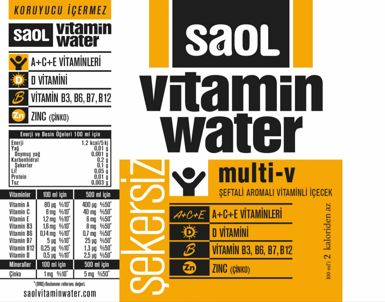 SAOL Vitamin Water Multi-V 500ml - Multivitamin Destekli Su Ürün ikincil görseli