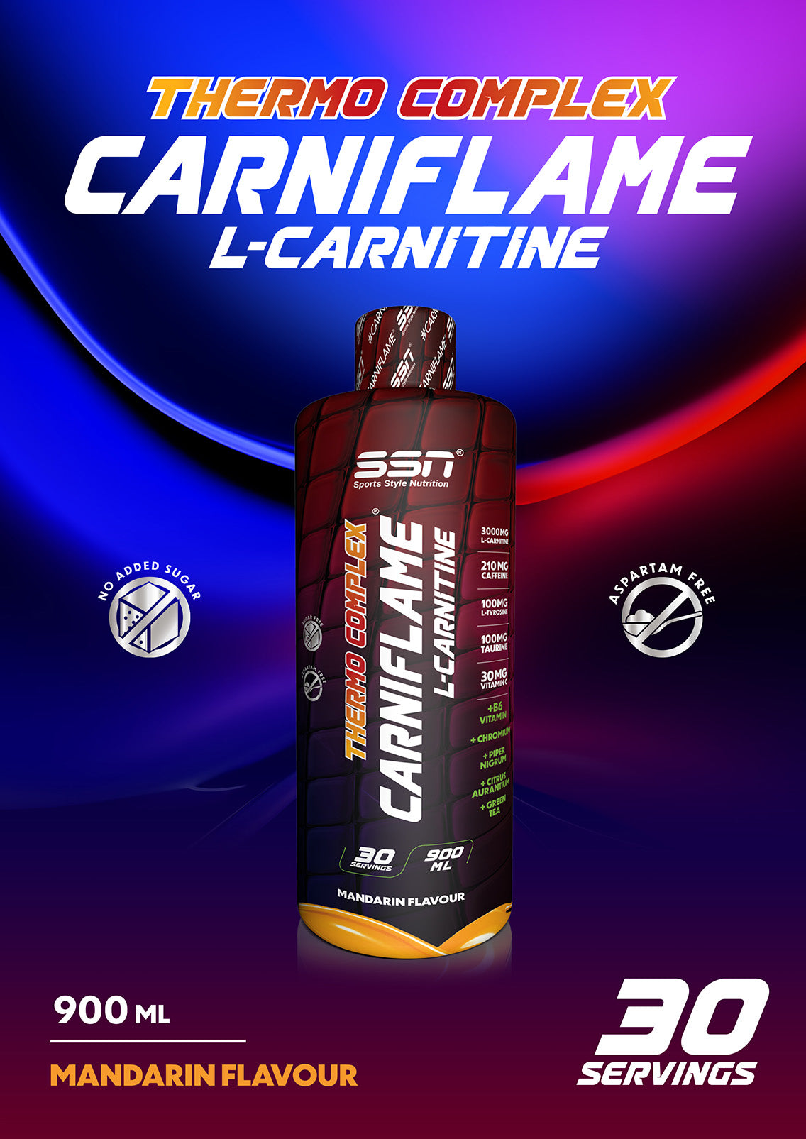 SSN Sports Style Nutrition Carniflame 3000 Mg 900 Ml (Mandarin Fesh / Mandalina) L-Karnitin