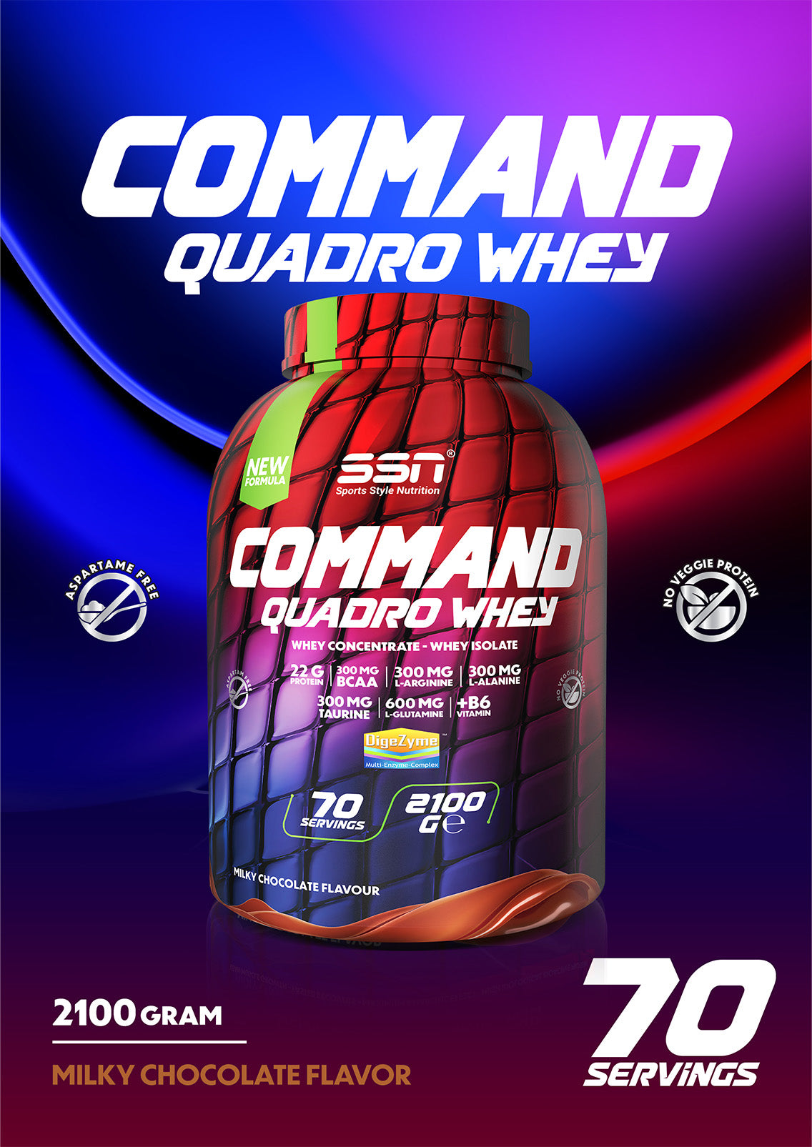 SSN Command Quadro Whey 2100g - Çikolata Aromalı Protein Tozu