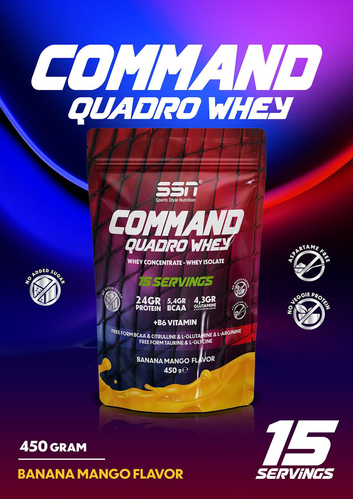 SSN Command Quadro Whey 450g - Proteinpulver mit Bananen-Mango-Geschmack (Doypack) Zweitbild