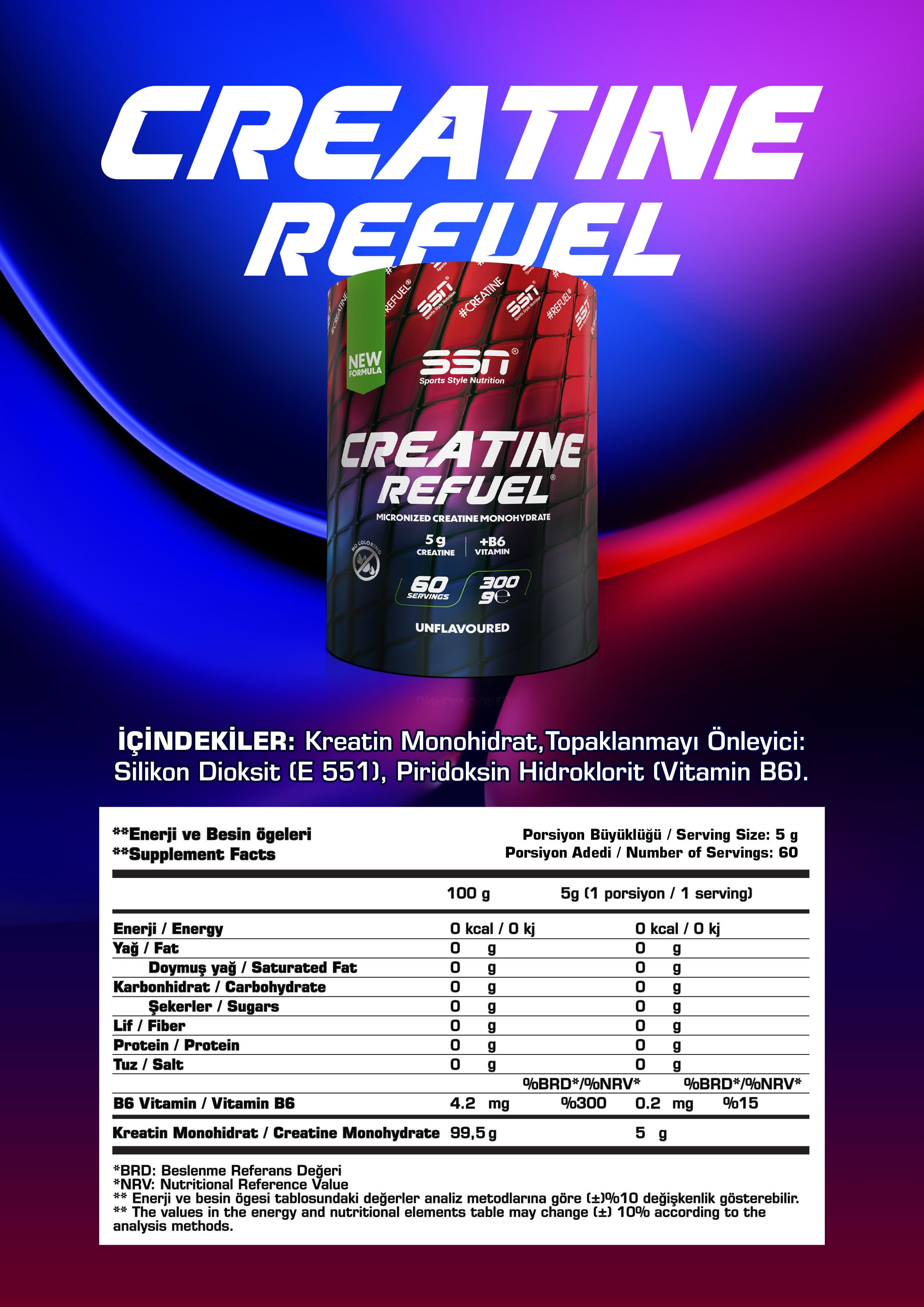 SSN Sports Style Nutrition Creatine Refuel 300 Gr (Aromasız)