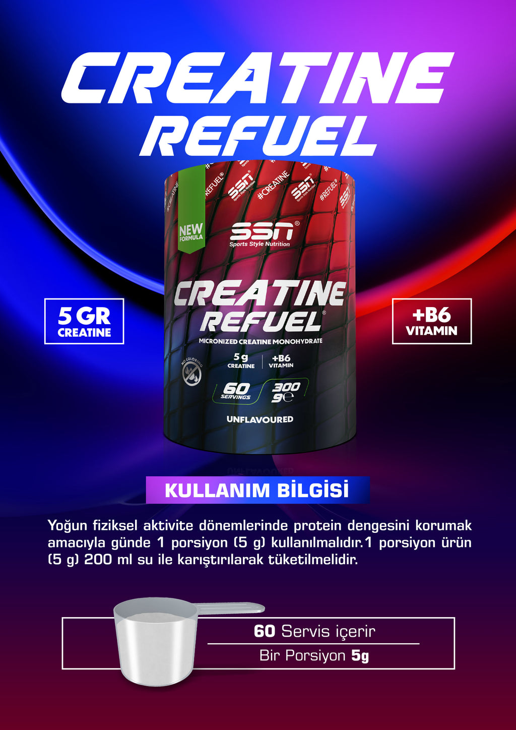 SSN Creatine Refuel 300g Aromasız Kreatin