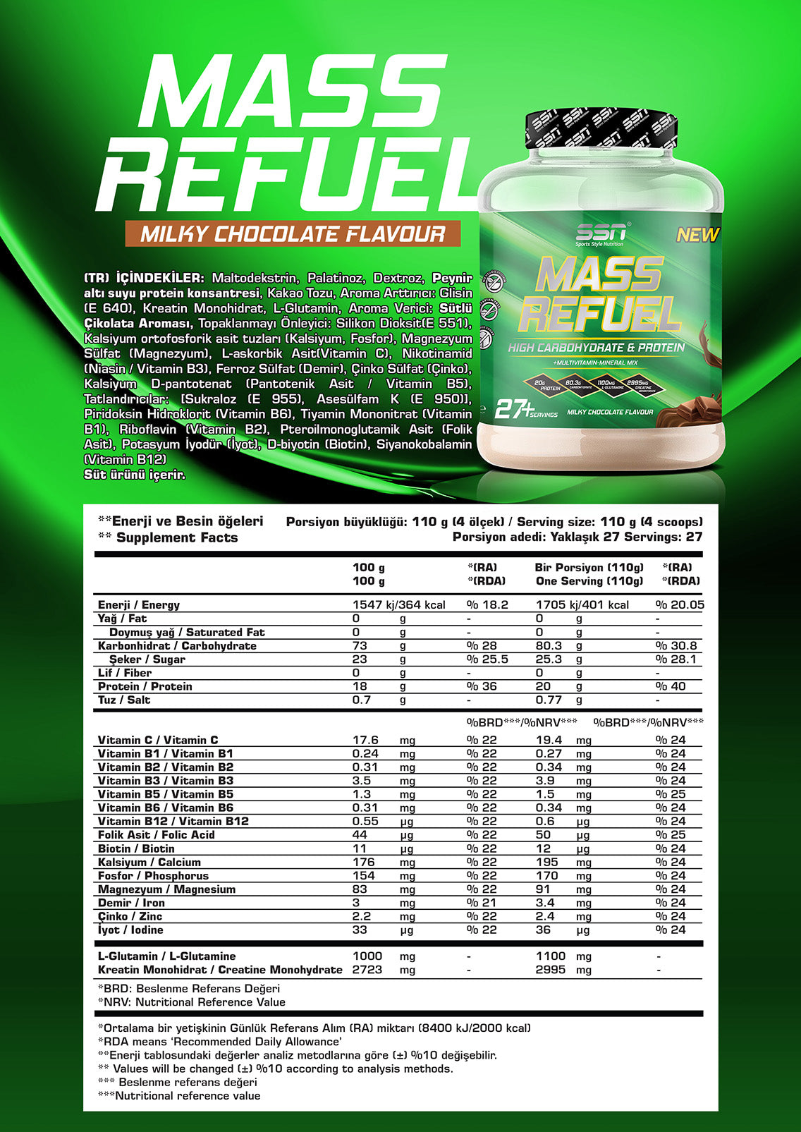 SSN Sports Style Nutrition Mass Refuel 3000 Gr (Çikolata) Karbonhidrat Kilo Aldırıcı