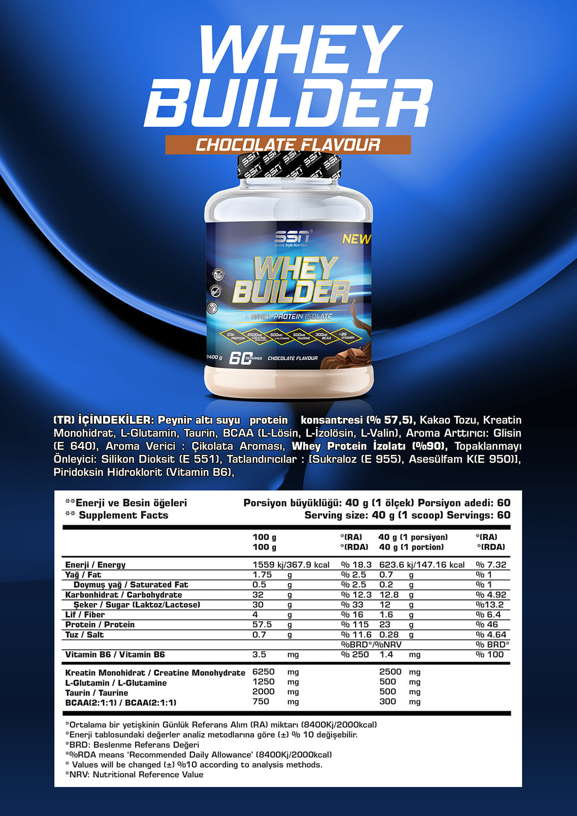 SSN Sports Style Nutrition Whey Builder 2400 Gr (Çikolata) Protein Tozu