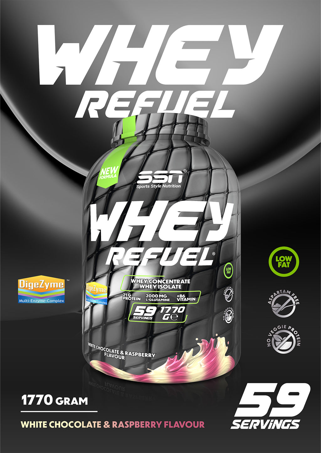 SN Whey Refuel 1770g - Beyaz Çikolata ve Ahududu Protein Tozu