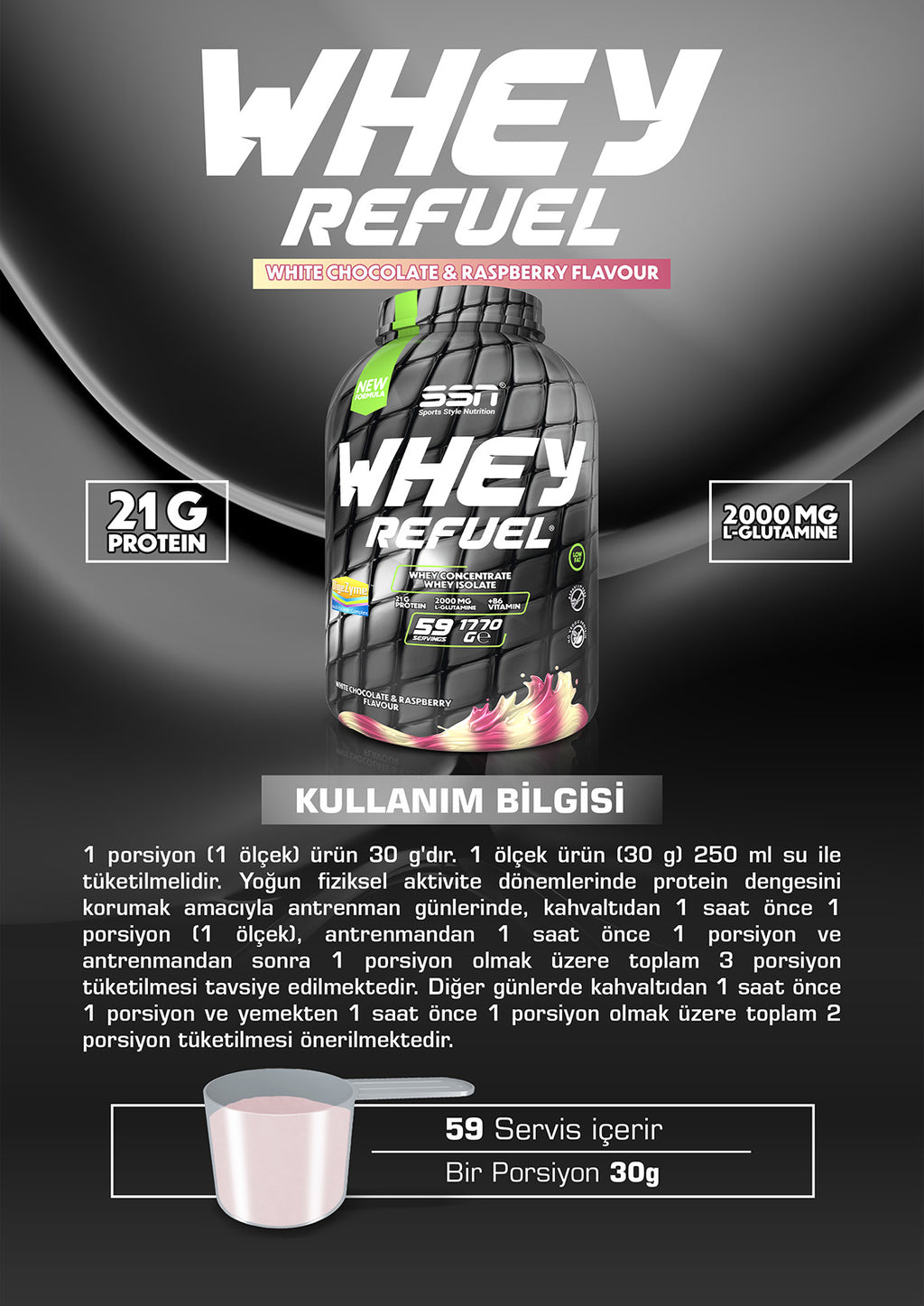 SN Whey Refuel 1770g - Beyaz Çikolata ve Ahududu Protein Tozu