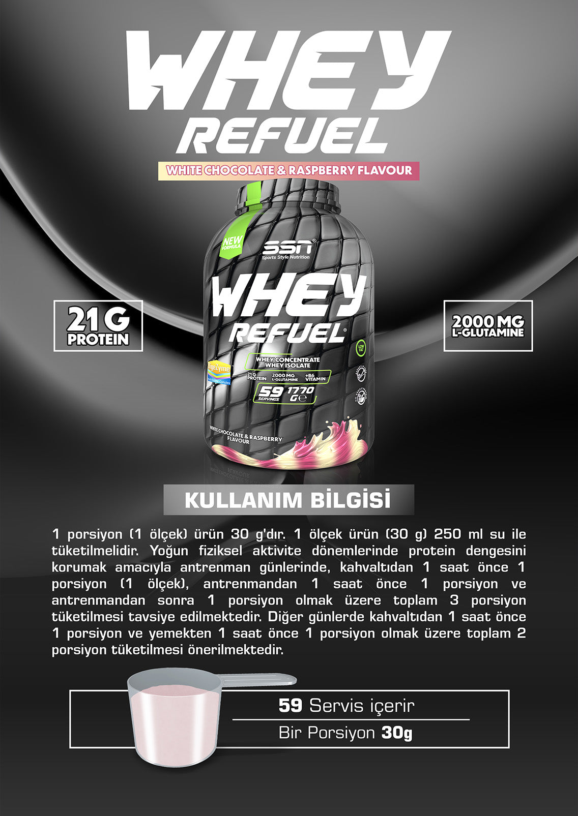SN Whey Refuel 1770g - Beyaz Çikolata ve Ahududu Protein Tozu