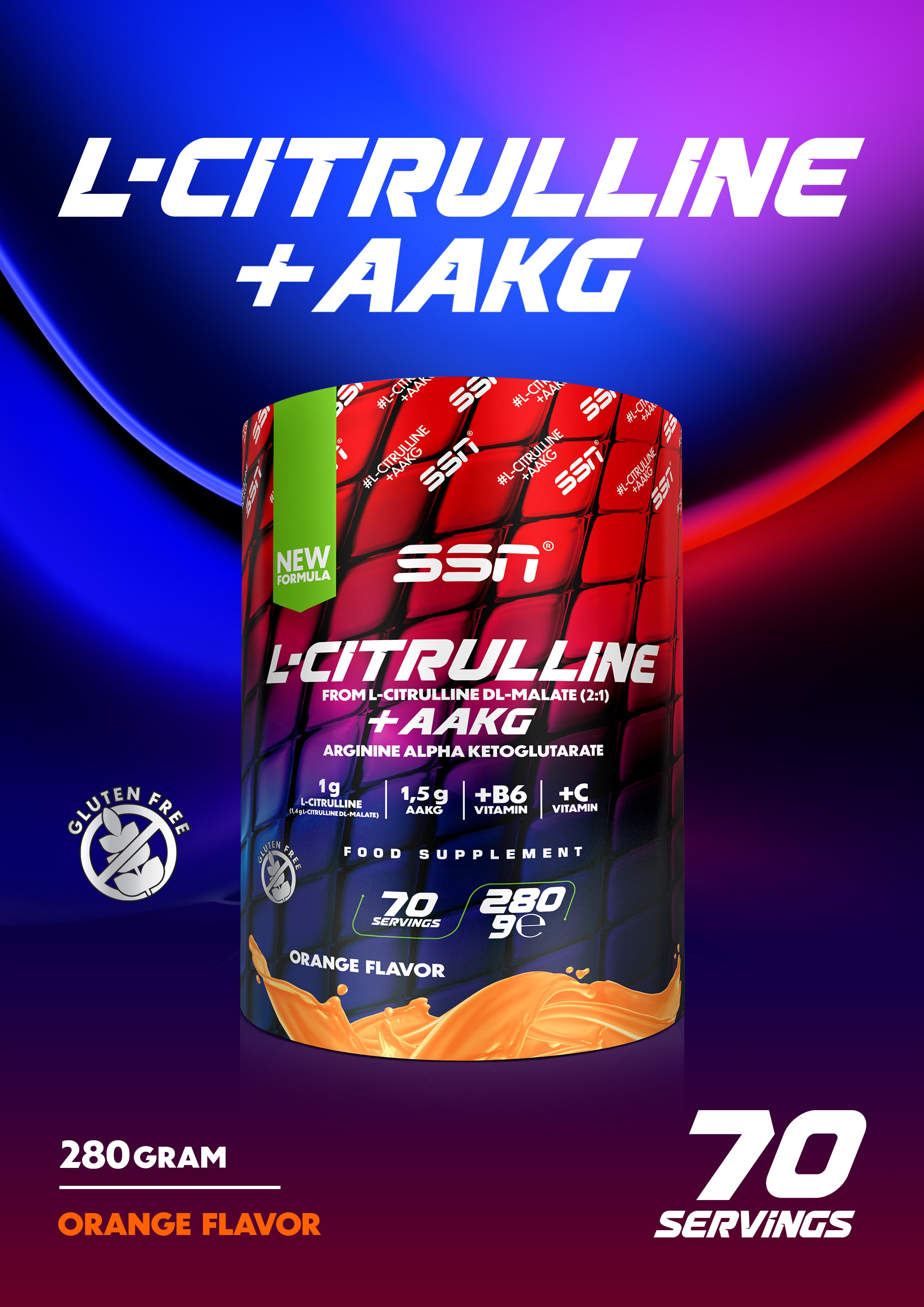 SSN Citrulline Malate + AAKG 280g - Orange Flavored Secondary image